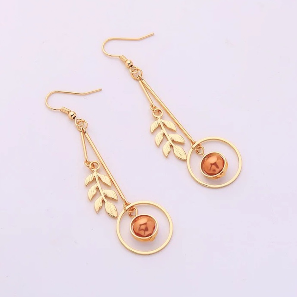 Leaves Pearl Beads Drop Dangle Earrings